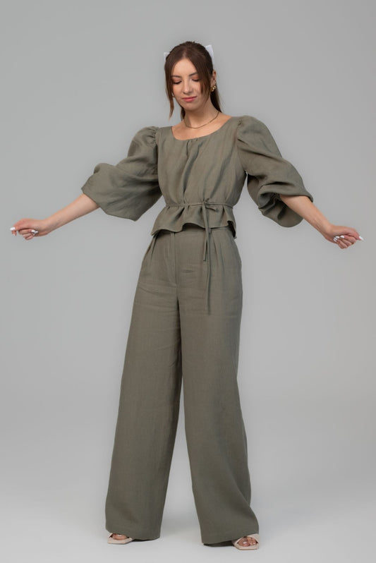 Damska lniana koszula z szerokimi rękawami - Kapadocja