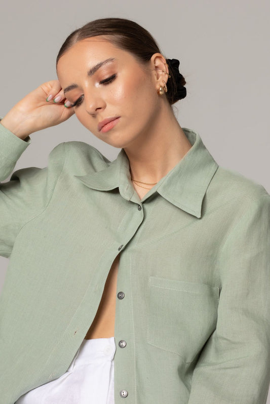 Lniana koszula oversize z długim rękawem