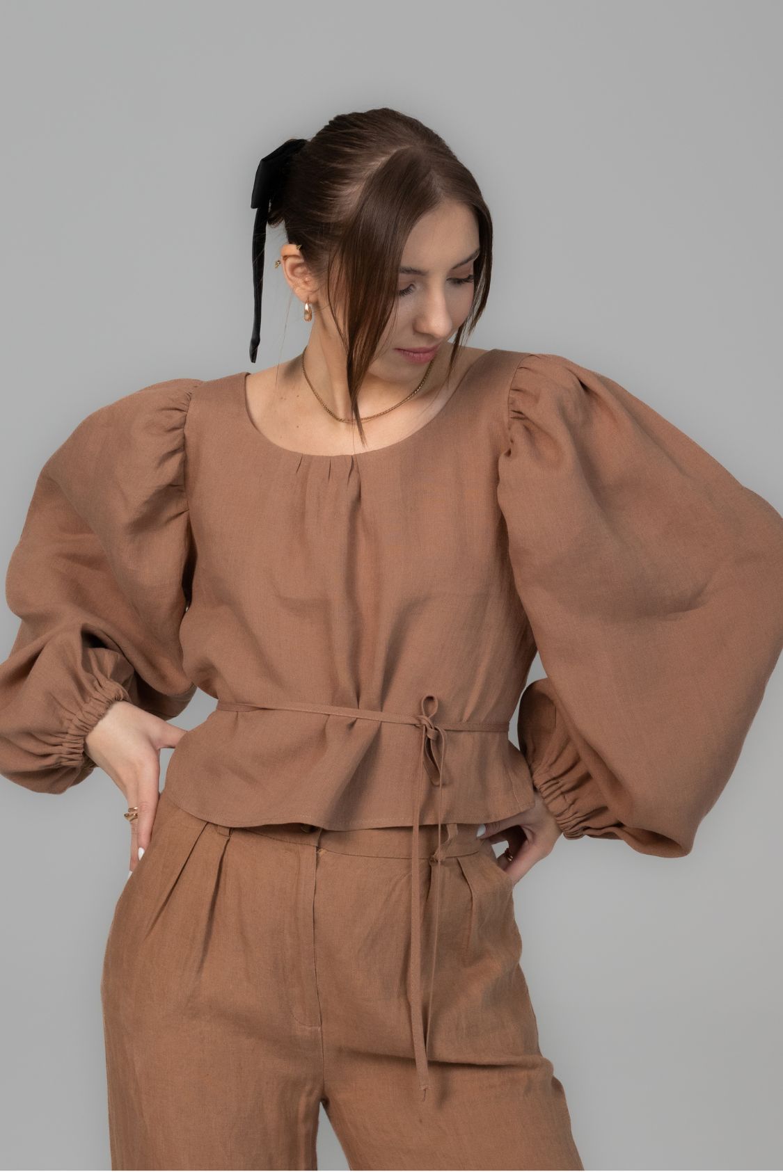 Damska lniana koszula z szerokimi rękawami - Kapadocja