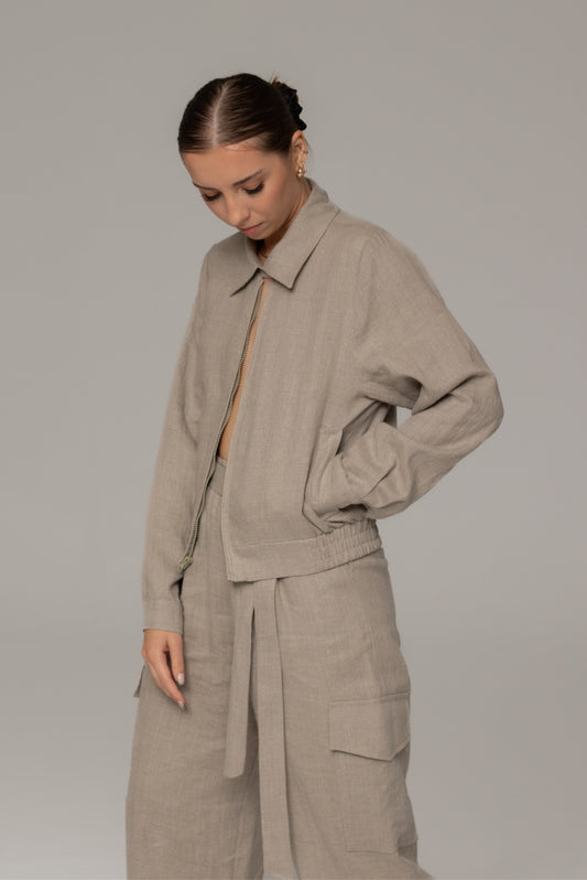 Lniana kurtka damska krótka