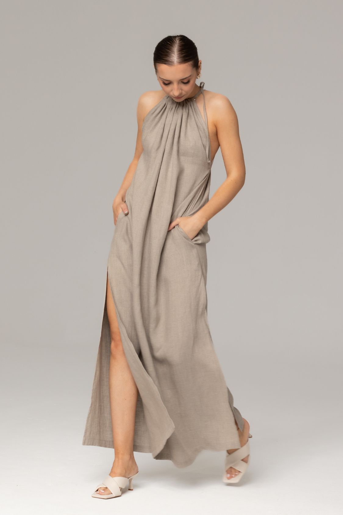 Lniana sukienka elegancka maxi - Amalfi