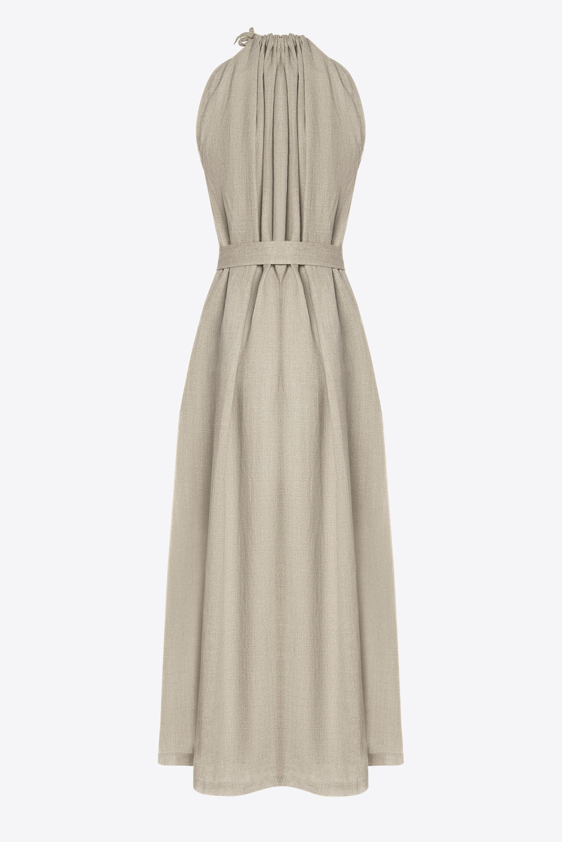 Lniana sukienka maxi elegancka beżowa tył - Amalfi - Holystic.pl