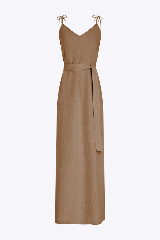 Lniana sukienka na ramiączkach maxi - Positano