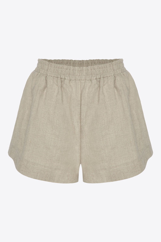 Lniane szorty damskie beżowe od Holystic.pl