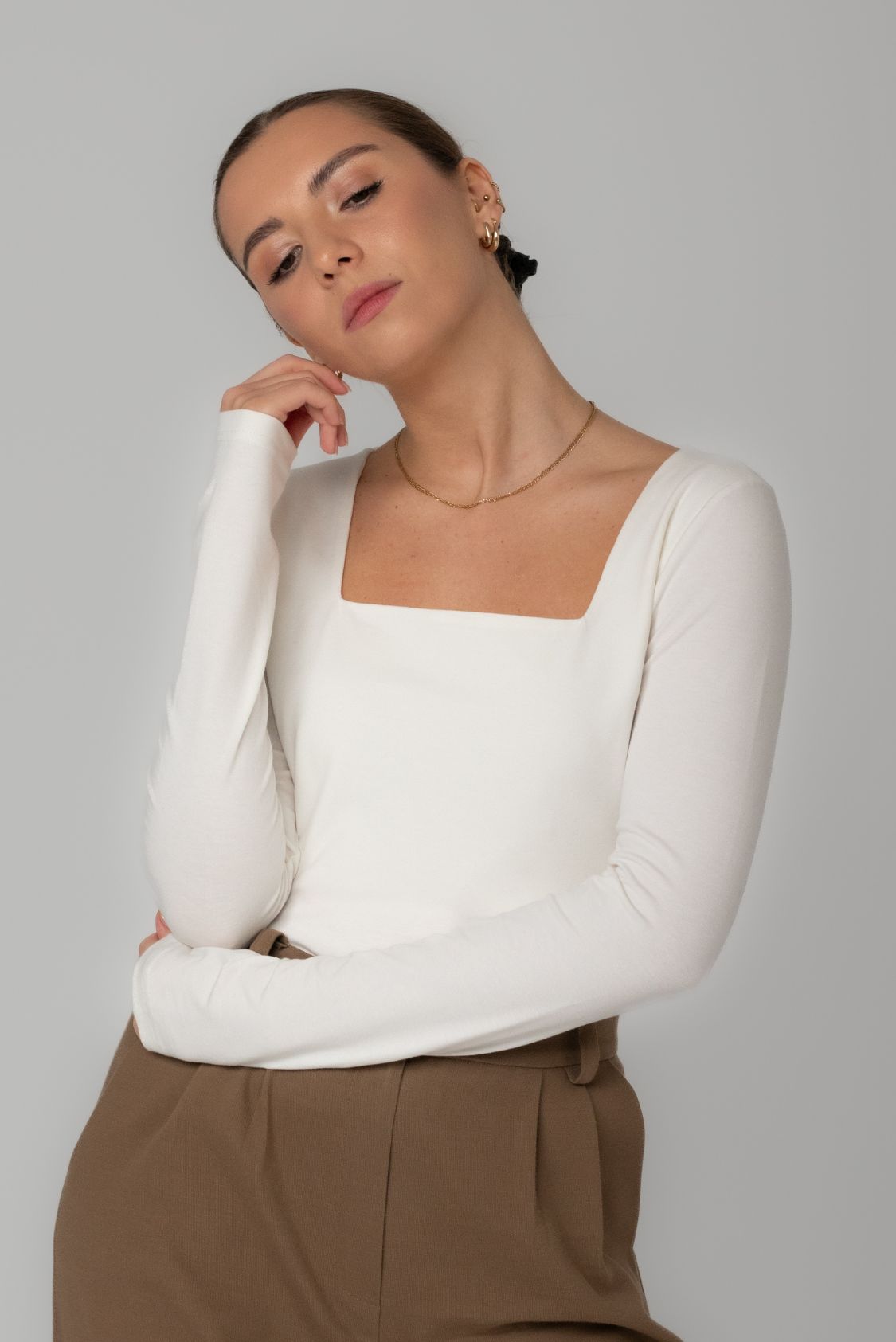 Longsleeve damski z kwadratowym dekoltem z bawełny organicznej