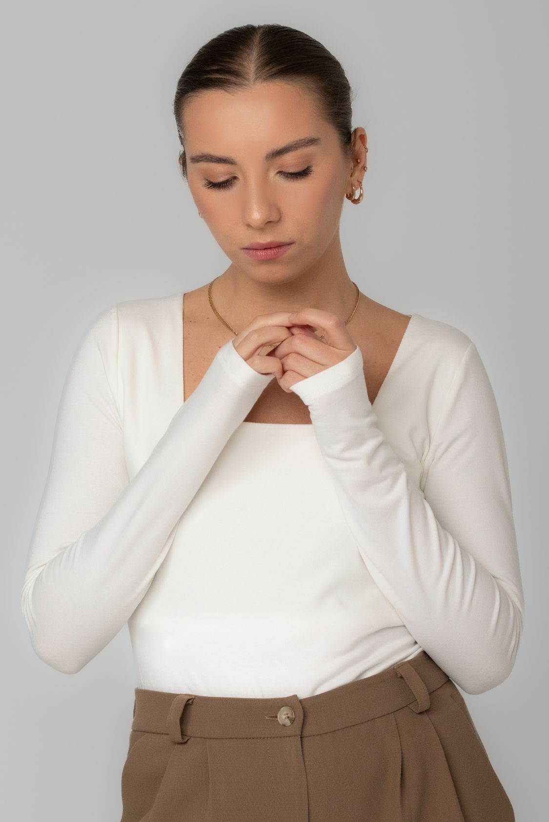 Longsleeve damski z kwadratowym dekoltem z bawełny organicznej