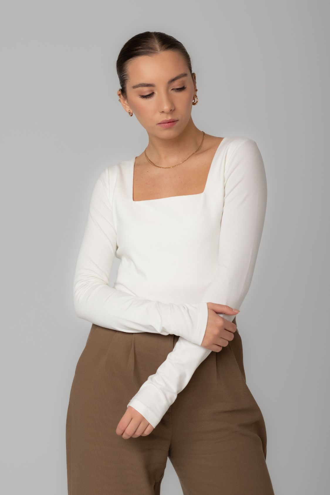 Longsleeve damski z kwadratowym dekoltem z bawełny organicznej