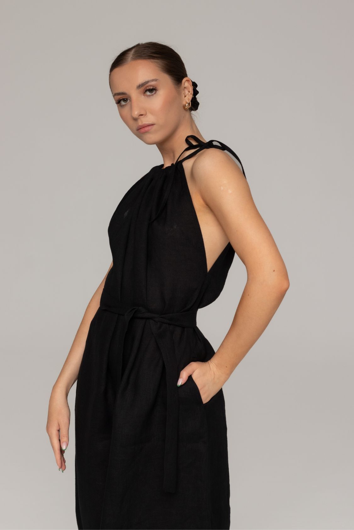 Lniana sukienka elegancka maxi - Amalfi