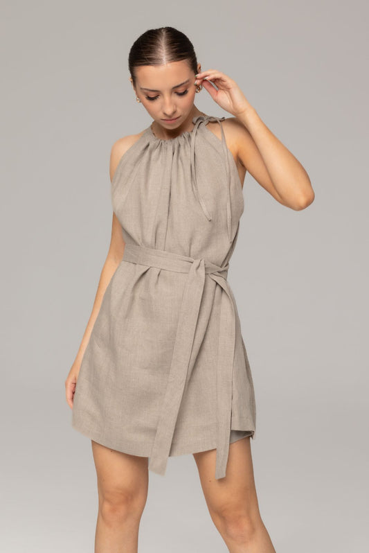 Lniana sukienka elegancka mini - Amalfi