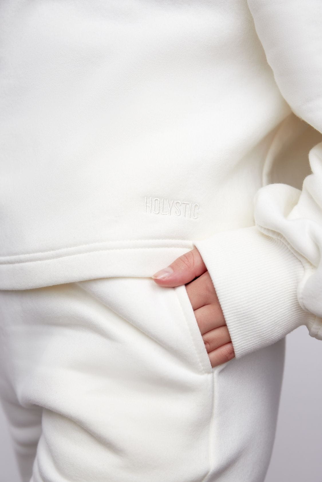 Bawełniana bluza damska oversize bez kaptura, biała - Holystic