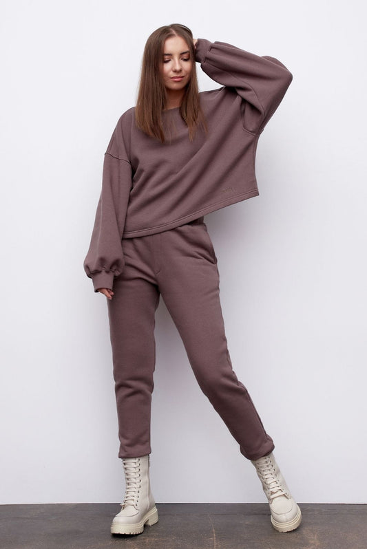 Bawełniana bluza damska oversize bez kaptura, brązowa - Holystic