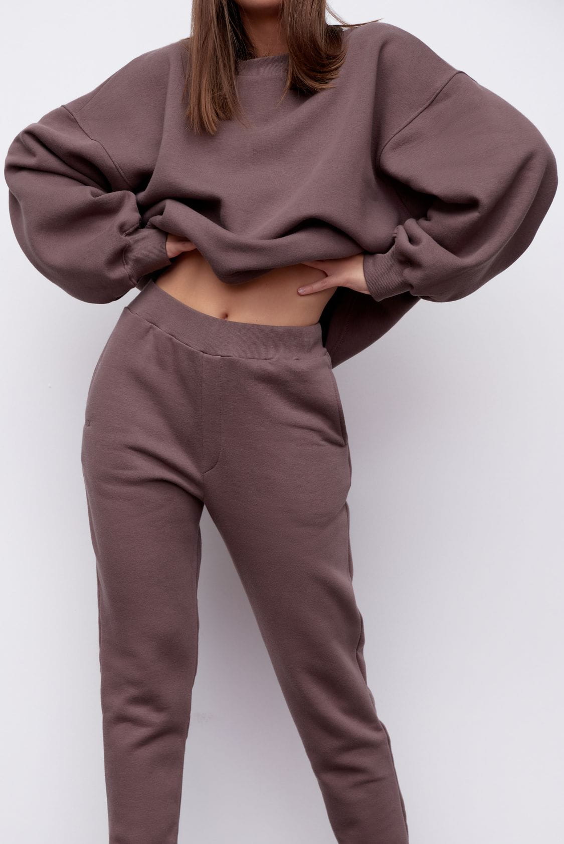 Bawełniana bluza damska oversize bez kaptura, brązowa - Holystic