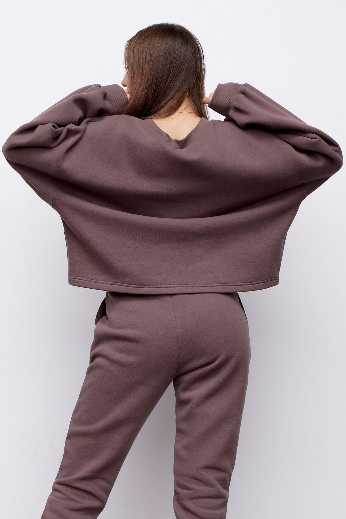 Bawełniana bluza damska oversize bez kaptura, brązowa - Holystic