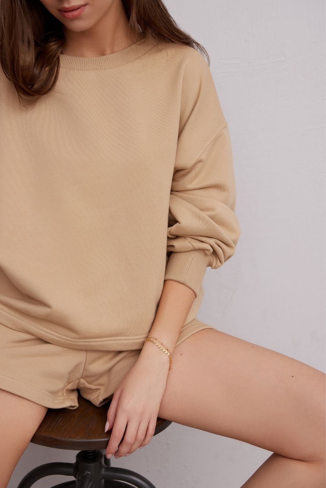 Bawełniana bluza damska oversize bez kaptura, beżowa - Holystic