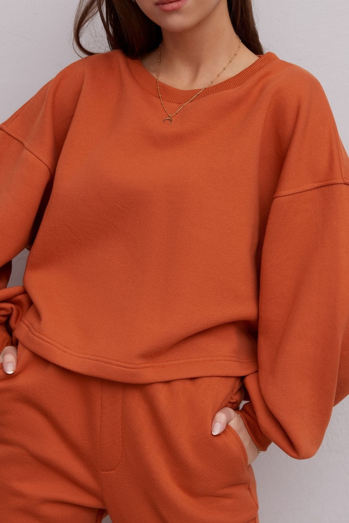 Bawełniana bluza damska oversize bez kaptura, ginger - Holystic