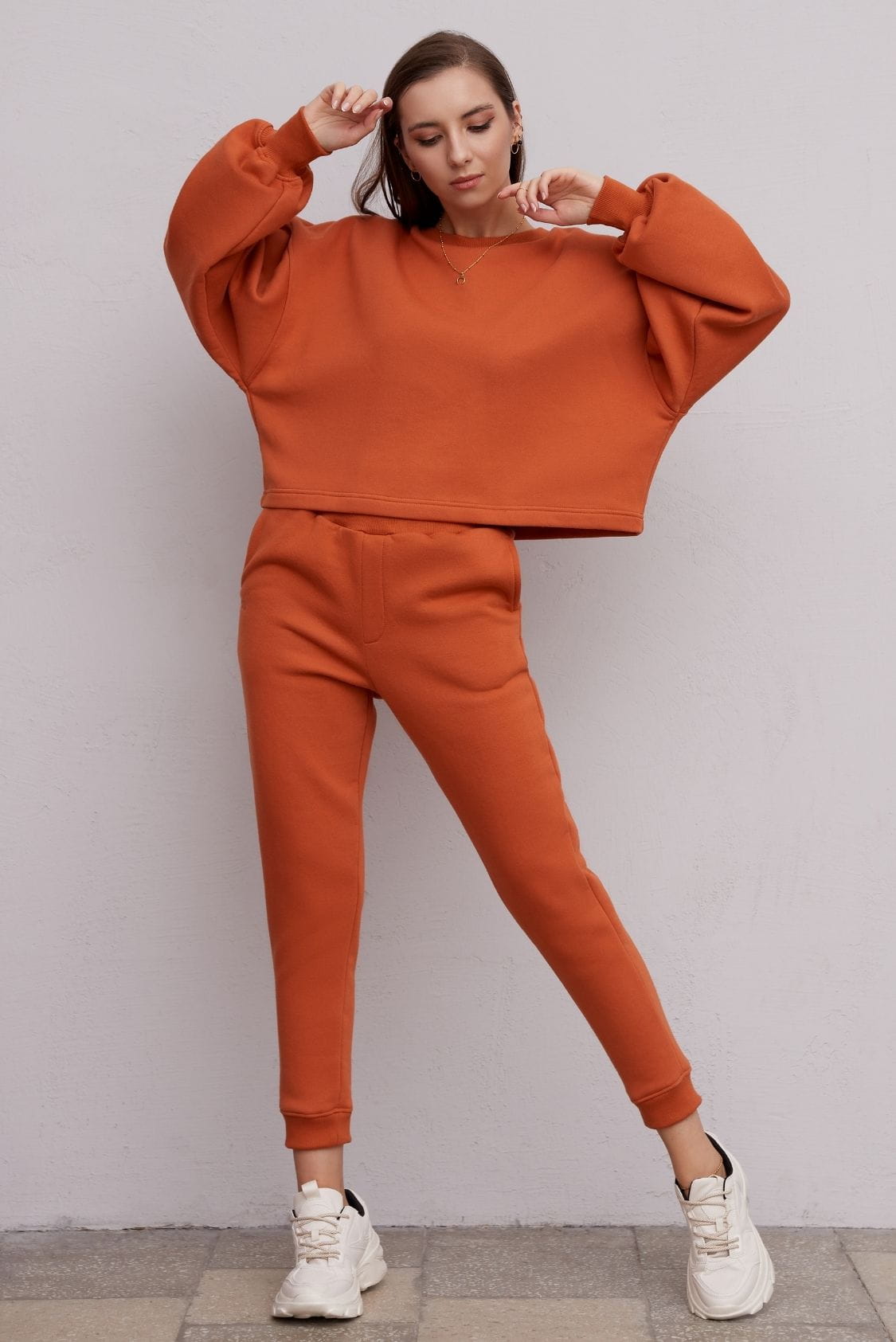 Bawełniana bluza damska oversize bez kaptura, ginger - Holystic