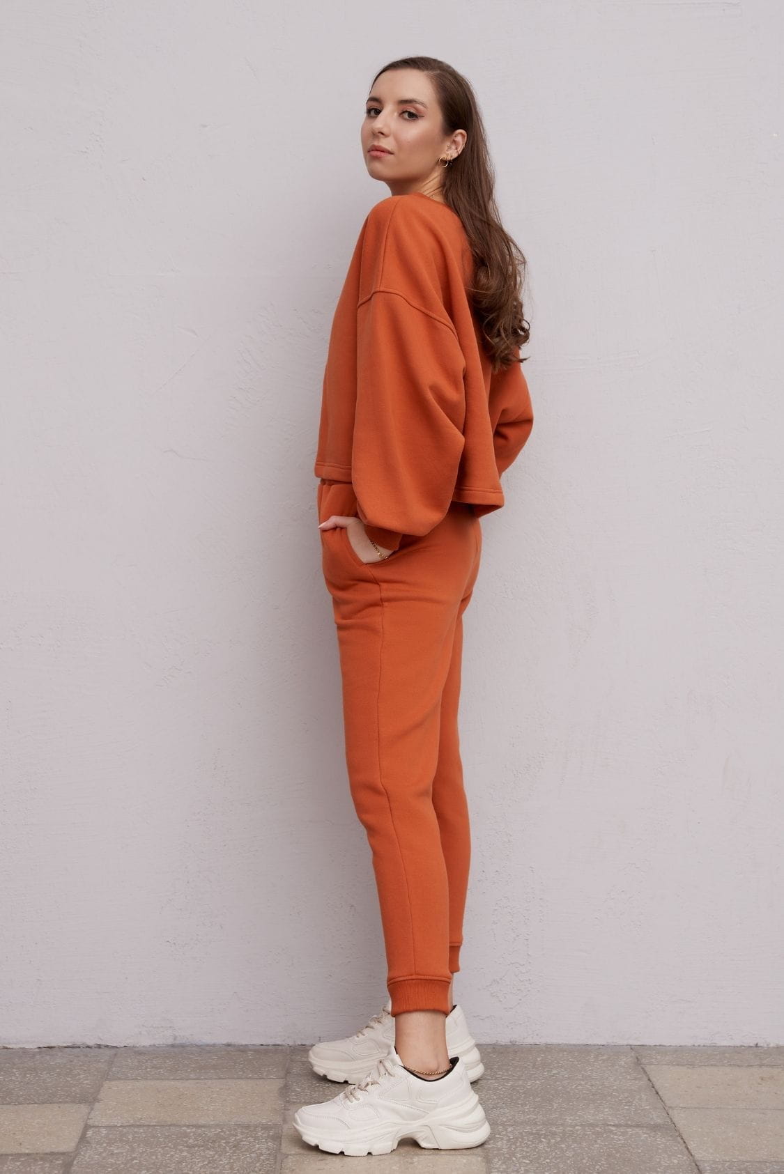 Bawełniana bluza damska oversize bez kaptura, ginger - Holystic