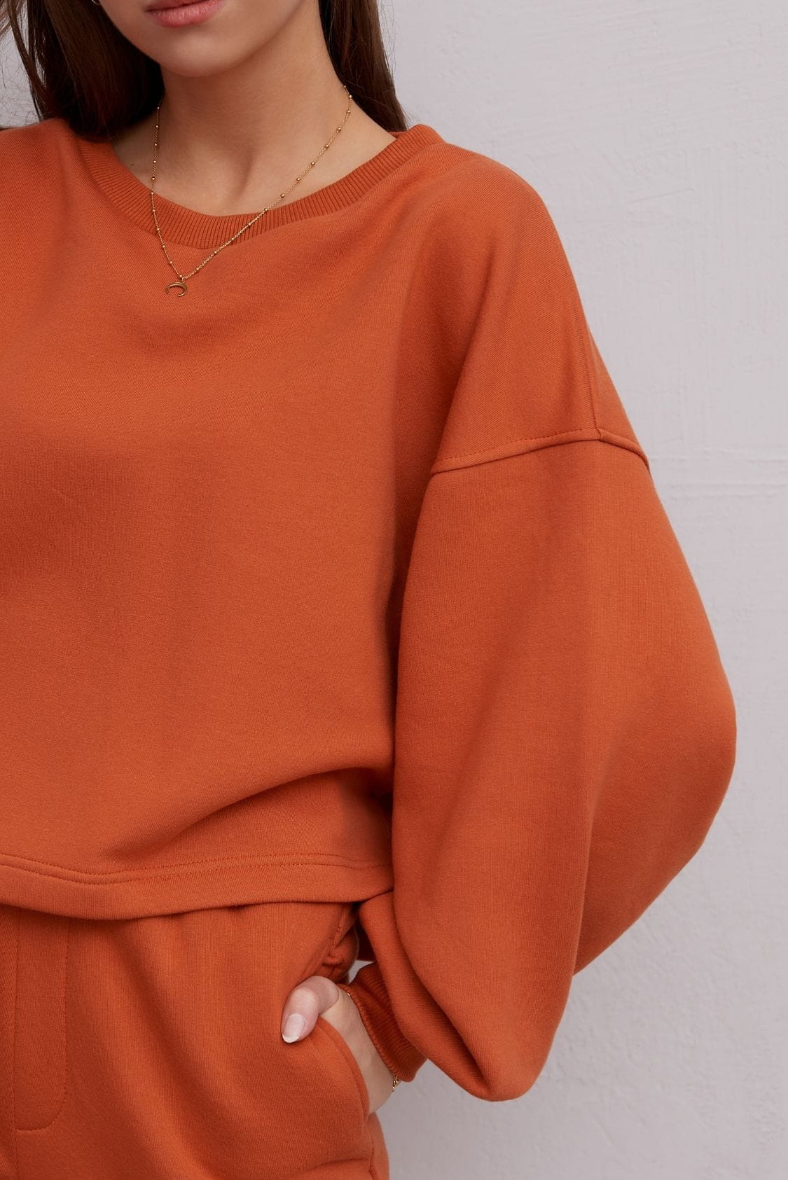 Bawełniana bluza damska oversize bez kaptura, ginger - Holystic