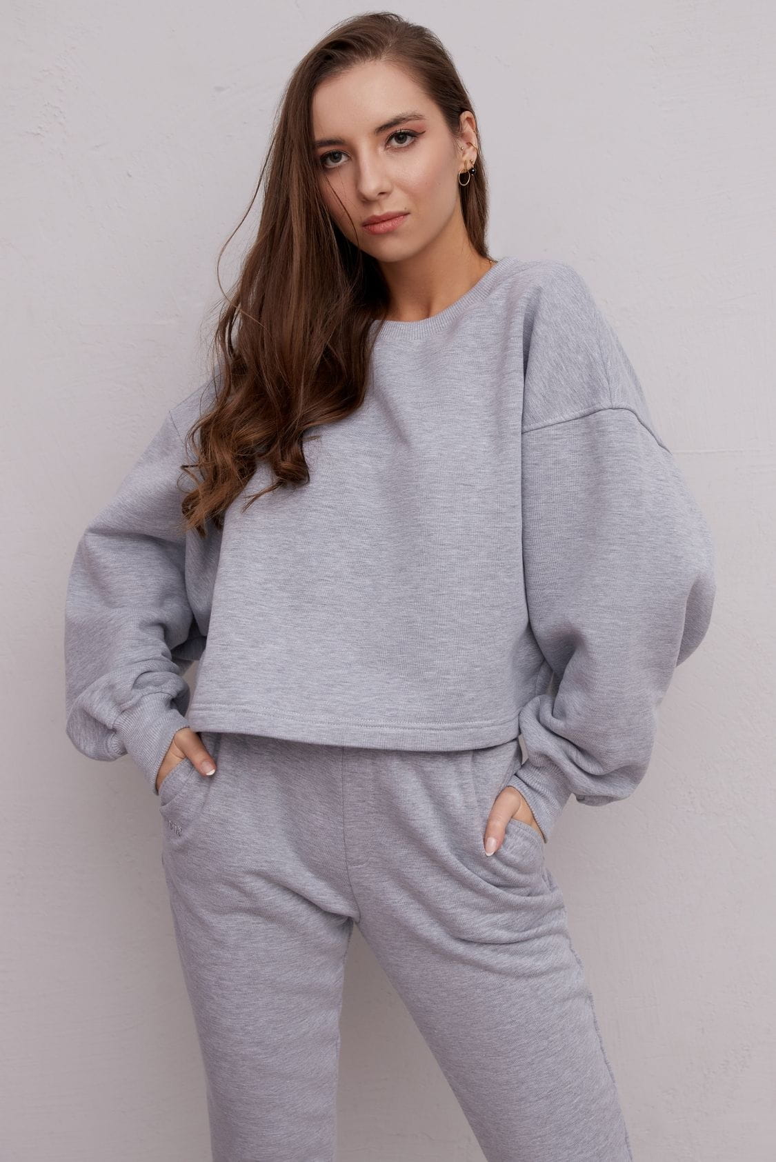 Bawełniana bluza damska oversize bez kaptura, szara - Holystic