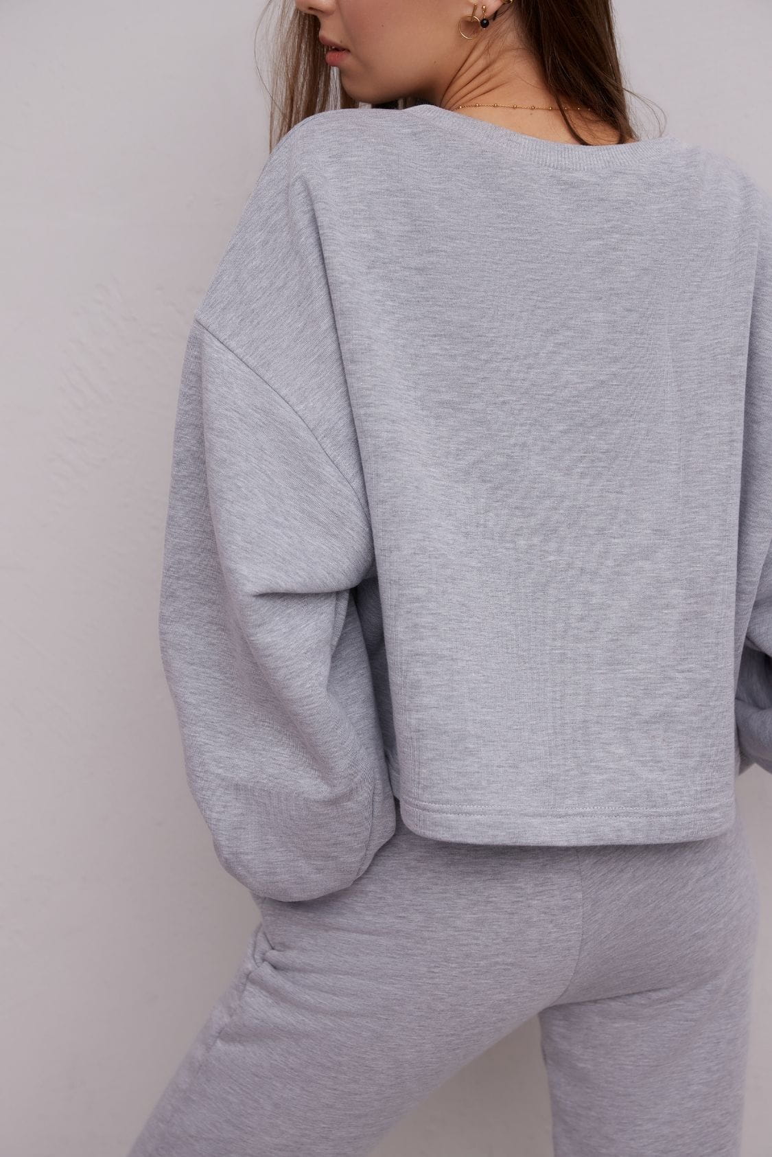 Bawełniana bluza damska oversize bez kaptura, szara - Holystic