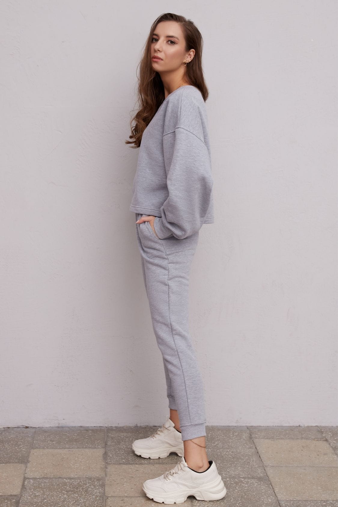 Bawełniana bluza damska oversize bez kaptura, szara - Holystic