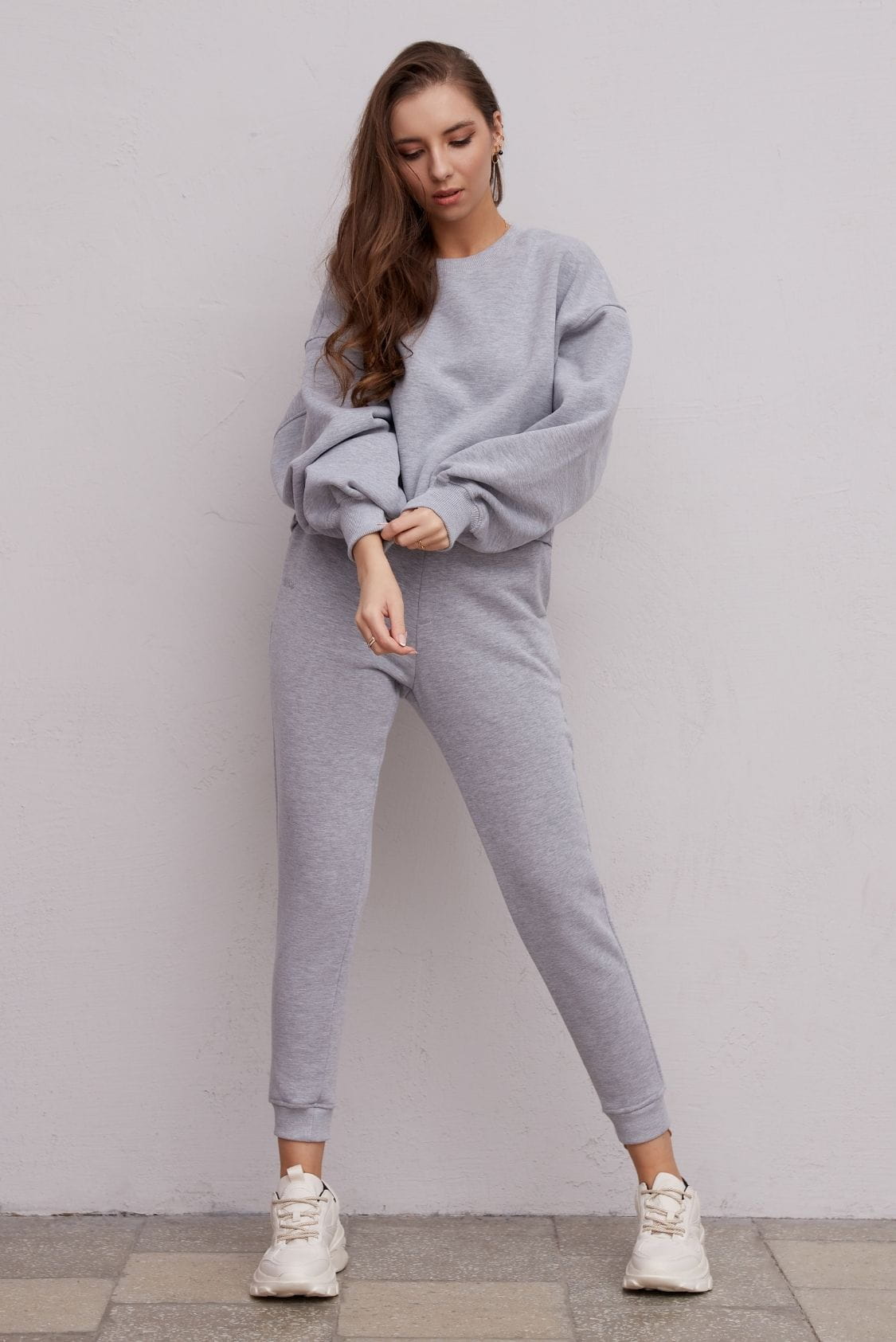 Bawełniana bluza damska oversize bez kaptura, szara - Holystic