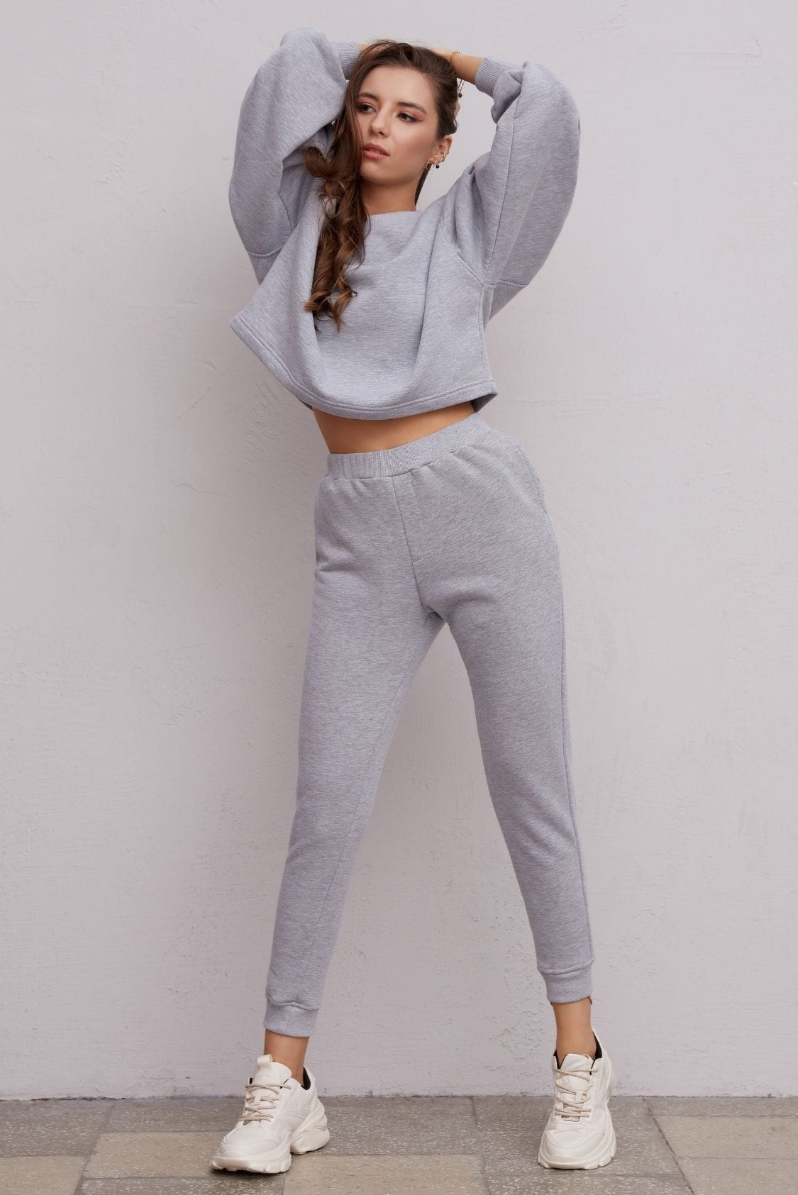 Bawełniana bluza damska oversize bez kaptura, szara - Holystic