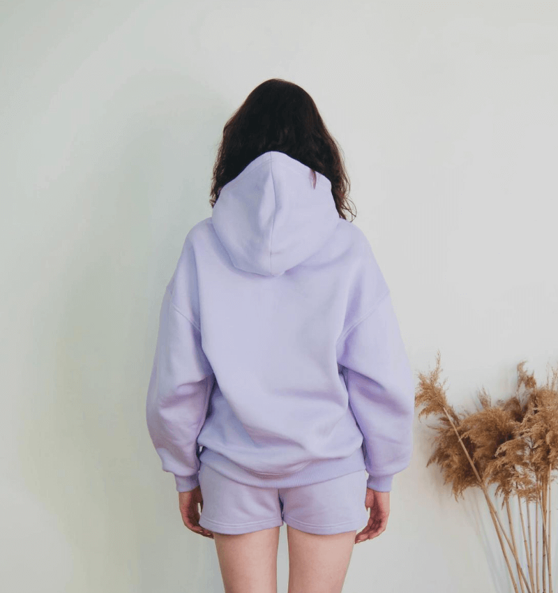 Bawełniana bluza damska oversize długa z kapturem, fioletowa - Holystic