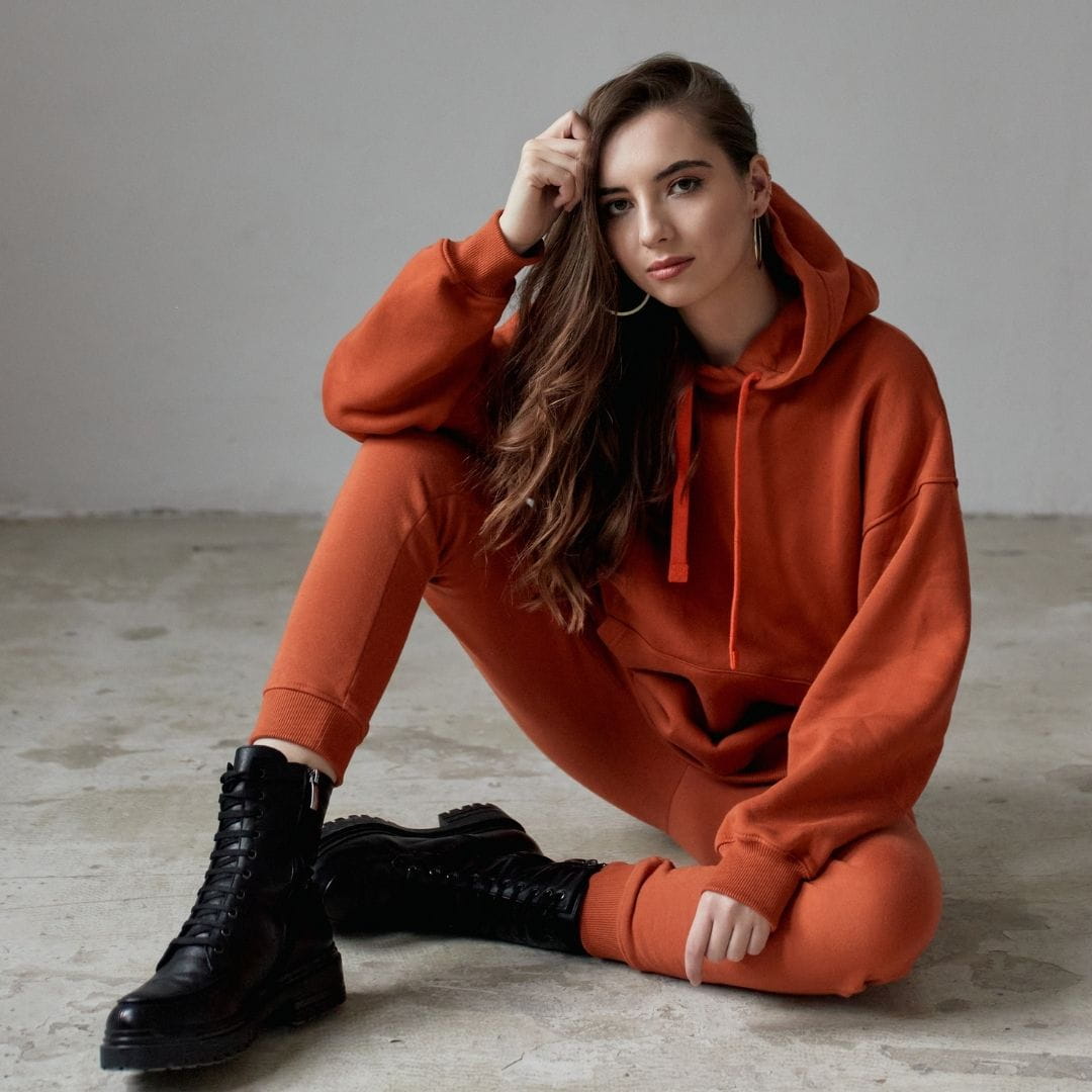 Bawełniana bluza damska oversize długa z kapturem, ginger - Holystic