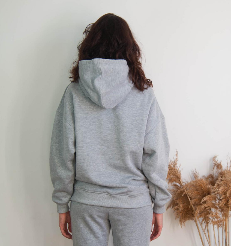 Bawełniana bluza damska oversize długa z kapturem, szara - Holystic