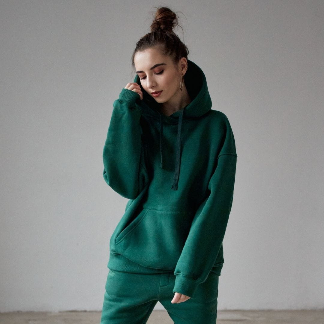 Bawełniana bluza damska oversize długa z kapturem, zielona - Holystic
