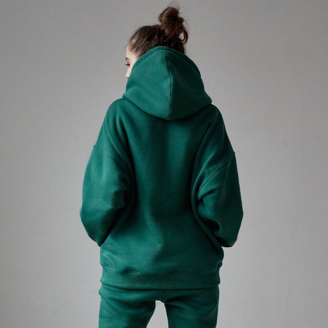 Bawełniana bluza damska oversize długa z kapturem, zielona - Holystic