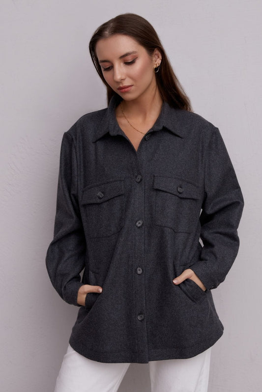 Kurtka koszulowa wełniana, szara - Holystic