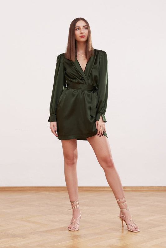 Sukienka mini z jedwabiu naturalnego, zielona - Holystic