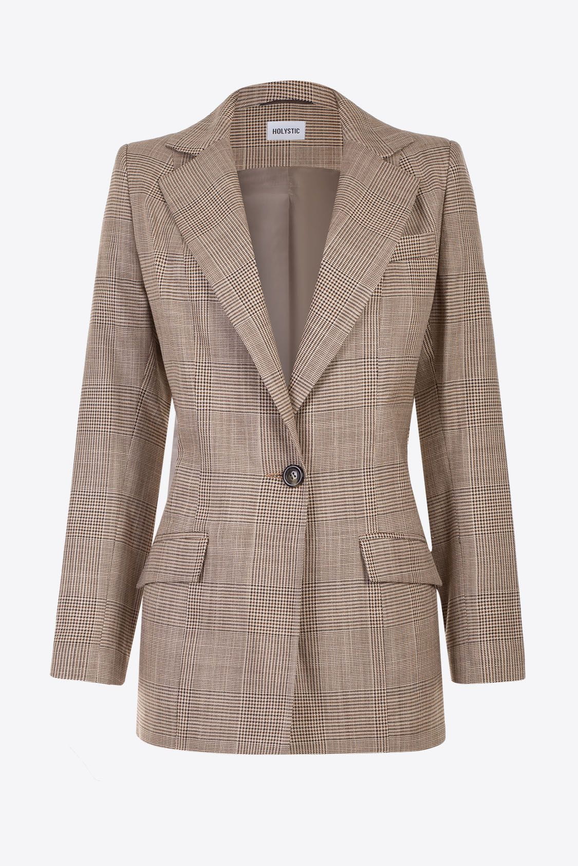 Wełniana marynarka w kratę damska, beżowa - Holystic