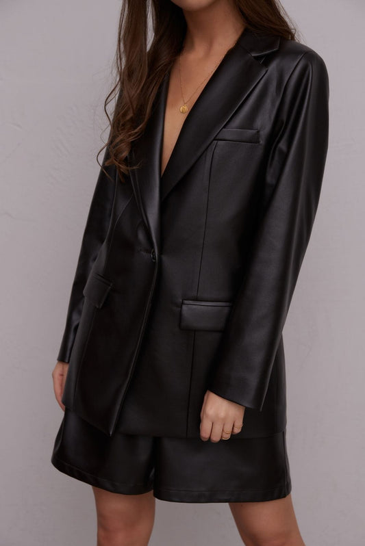 Taliowana marynarka z eko skóry, brązowa - Holystic.pl