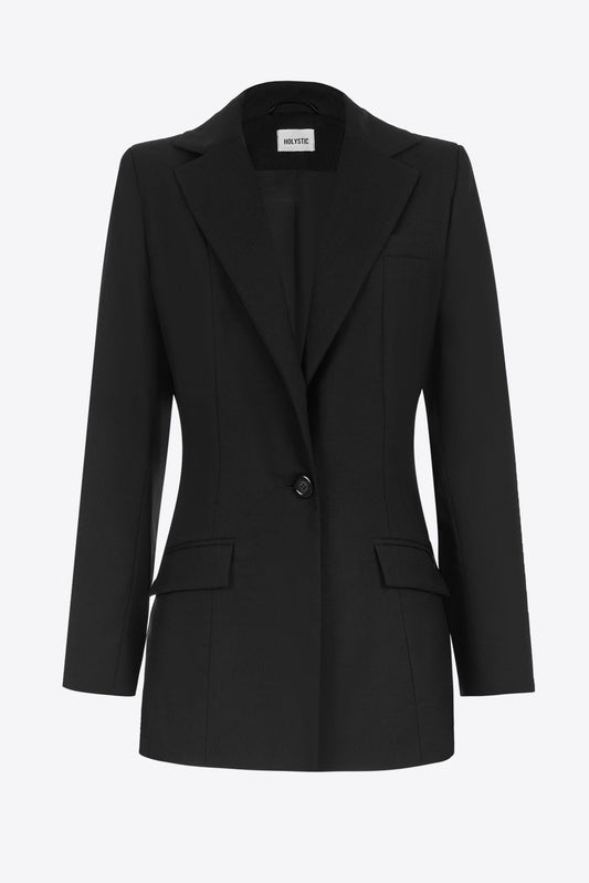 Marynarka taliowana wełniana, czarna - Holystic