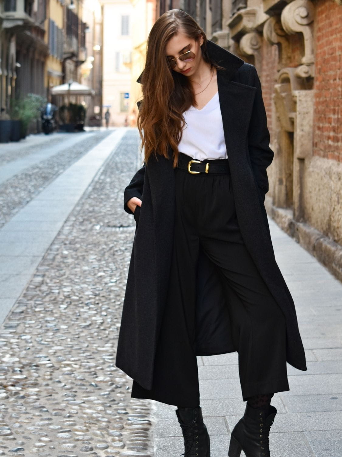 Długi płaszcz szlafrokowy z paskiem, z wełny dziewiczej i kaszmiru - Milano