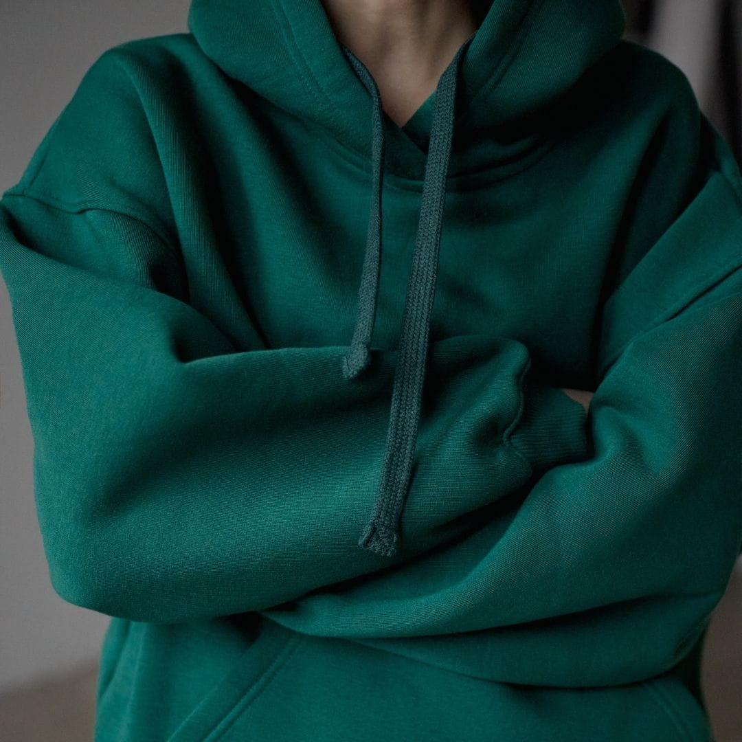 Bawełniana bluza damska oversize długa z kapturem, zielona - Holystic