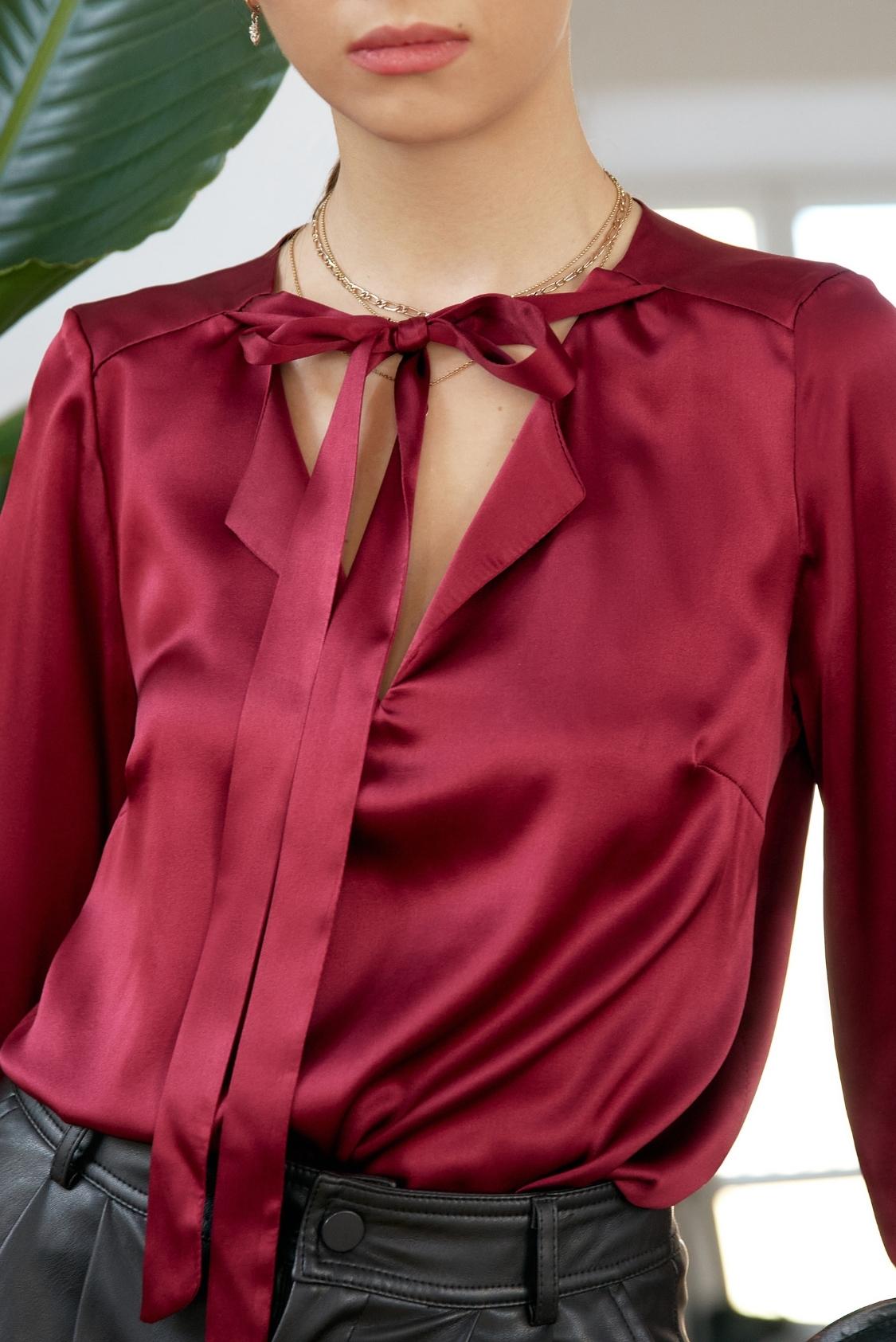Bluzka koszulowa wiązana na szyi z jedwabiu naturalnego, fuksja - Holystic